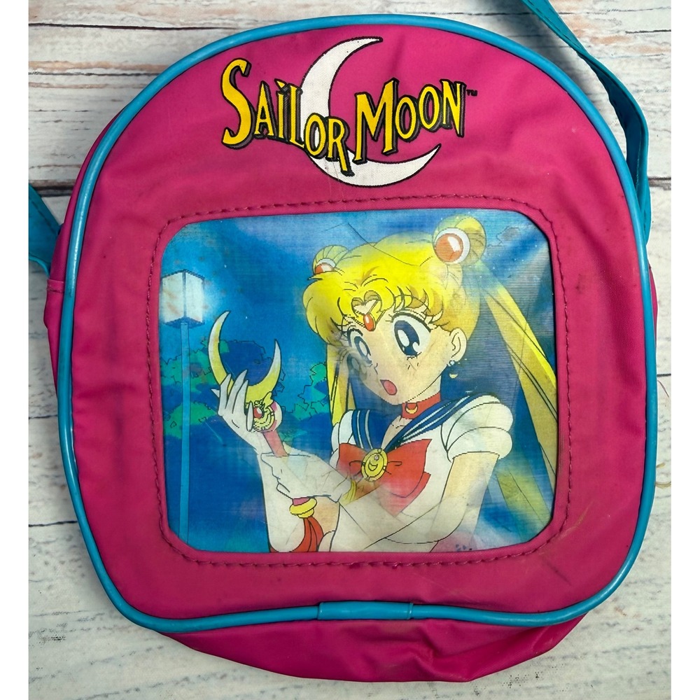 Vintage Sailor Moon Pink Nylon Crossbody Bag Retro Anime Messenger Purse 90s